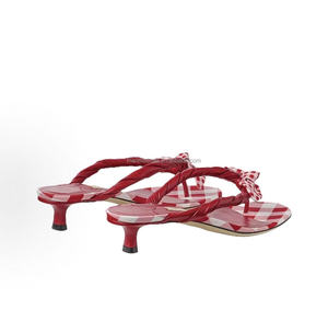 Mules en cuir JC Fashion pour femme, style vacances plage, avec nœud, bout rond, talon fin de 3,5 cm - Product Image 1