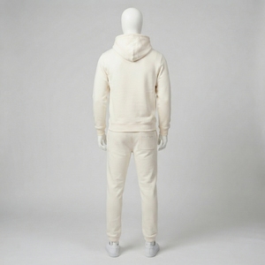 <b>Mens</b> Off White Hoodie Tracksuit Set Minimal Tone On Tone <b>Pullover</b> Sweatshirt Jogger Pants Sportswear Gym Training Activewear Set - Product Image 4