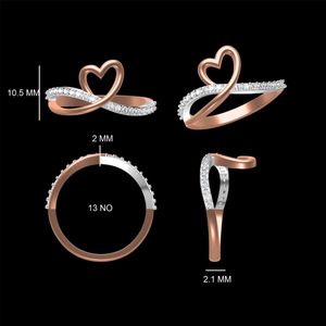 แหวนค็อกเทลเพชรรูปหัวใจวินเทจในรูปทรงห่วงในทองคำโรสโกลด์ 14k สำหรับผู้หญิง-ของขวัญวันแต่งงานและวันครบรอบ - Product Image 2