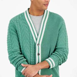 Cárdigan de Hombre de Alta Calidad para Otoño, Suéter de Punto Personalizado, 100% Algodón, Transpirable, Cuello en V, Patrón, Venta al por Mayor, Más Vendido - Product Image 3