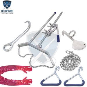 Extracteur de veau de qualité supérieure avec chaînes obstétricales, poignées, longs gants, ensemble complet d'outils obstétricaux vétérinaires pour l'accouchement des animaux - Product Image 2