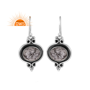 Best Selling Oxidized Sterling Silver Natural Black Rutile Gemstone Trendy Wedding Drop Earrings - Product Image 1