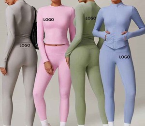 Ensemble de yoga et de fitness pour femmes, nouveau design, solide, respirant, veste de yoga à manches longues, leggings, ensemble de sport 2 pièces - Product Image 6