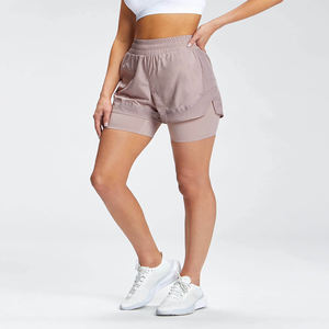 Pantalones cortos de mujer de doble capa con cordón hecho a medida poliéster hecho liso en blanco ropa de gimnasio pantalones cortos de doble capa para damas - Product Image 1