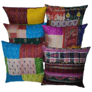 Indian Cotton Patola Silk Cushion Covers 16x16/18x18 Square <b>Throw</b> Pillow Covers Patchwork Technique Plain Style for Home Use - Product Image 1