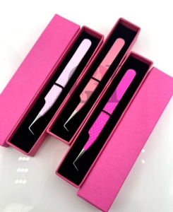 Pince à épiler professionnelle de haute qualité en acier inoxydable, différentes nuances de rose, revêtement en poudre, pointe argentée à 90 degrés, pour extensions de cils - Product Image 4