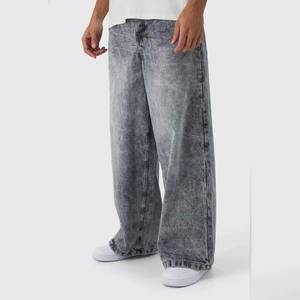 Jeans en denim taille mi-haute streetwear pour hommes, pantalon long droit, lavé, respirant, écologique, 100% coton - Product Image 2