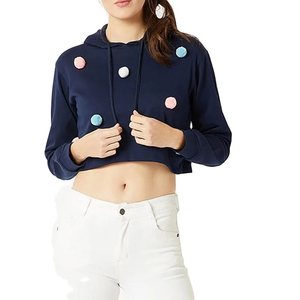 Sudadera con Capucha Corta de Poliéster/Algodón Estampada Personalizada al por Mayor para Mujer, Diseño de Letras Bordadas, Ajuste Holgado - Product Image 4