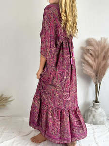 Vestido Largo de Verano 2025 para Mujer, Informal, Estampado a Mano, Mangas 3/4, Algodón, Cintura Natural, Floral, Ecológico, Precio al por Mayor - Product Image 4