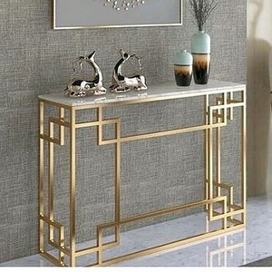 Gold Color Metal Console <b>Table</b> with Black Grey <b>Marble</b> <b>Top</b> Sleek Design for Entryway Living Room or Hallway Deco - Product Image 3