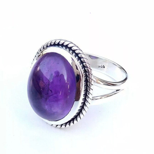 Lujoso anillo de amatista Natural de Plata de Ley 925, 10x12mm, forma ovalada, declaración Bohemia hecha a mano, ajuste de bisel de joyería fina - Product Image 3