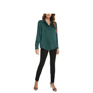 Chemises de travail décontractées Hauts coréens pour femmes, chemisiers en mousseline à manches longues et col en V double épaisseur - Product Image 5