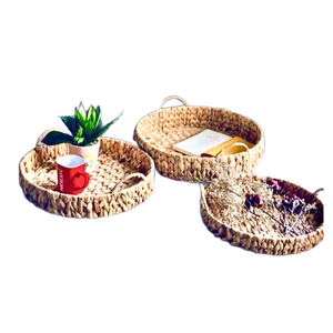 ขายส่งผักตบชวาทอห้องนั่งเล่นถาดทอมือทรงกลมผักตบชวาตะกร้ากระเป๋าคลาสสิกดอกไม้หวายเวียดนาม - Product Image 5