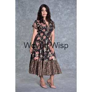 Indien 100% pur coton Maxi robe bloc imprimer longue tenue d'été pour les femmes terreux élégant confortable vêtements de jour doux tenue décontractée - Product Image 4