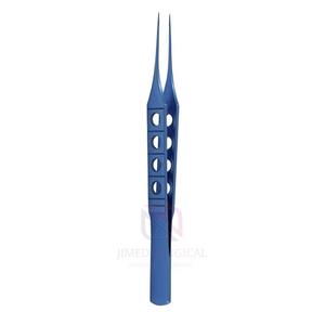 Pinces de micro-liaison chirurgicales, revêtement bleu, 11,5 cm, droites, 1x2 dents, en acier inoxydable allemand pour un travail de précision - Product Image 1