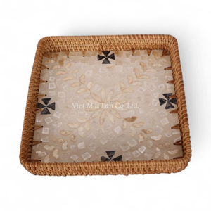 Plateau en rotin bohème avec incrustation de nacre, design flexible, vente en gros, approvisionnement en vrac, ensemble de vaisselle pour hôtels et restaurants - Product Image 2