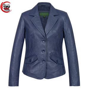 Haute qualité femmes hiver Slim Fit Blazer nouvelle mode tricoté veste en cuir véritable avec bouton décoration motif solide - Product Image 1