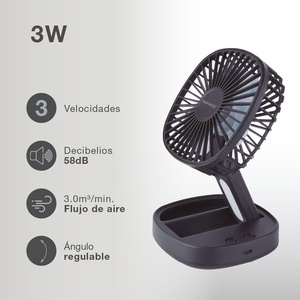 Coober Mini Foldable <b>Handheld</b> <b>Fan</b>, Black, with Light, USB Rechargeable (Niaros 300040002) - Product Image 3