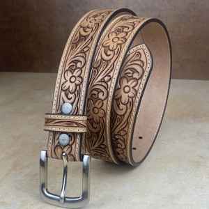 Ceinture en cuir véritable de style western vintage classique, travaillée à la main avec boucle en alliage, longueur 28-54 - Product Image 2