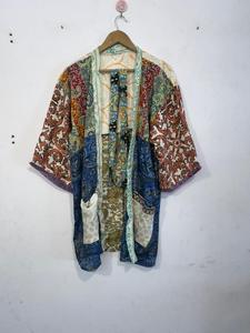 Peignoir court confortable pour femme, style bohème, imprimé floral, patchwork de soie, ouverture devant, pour demoiselle d'honneur - Product Image 4