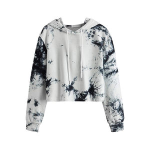 Sudadera corta con capucha de manga larga y forro polar de algodón de Color sólido personalizada para mujer - Product Image 5