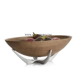 Ensemble de 3 bols de service de nourriture de décoration de table en bois de bambou avec base d'argenterie en aluminium - Product Image 5