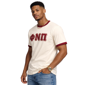Camiseta Phi Nu Pi Premium Kream-Chenille con letras bordadas, talla estándar, algodón premium, ropa de fraternidad griega - Product Image 3