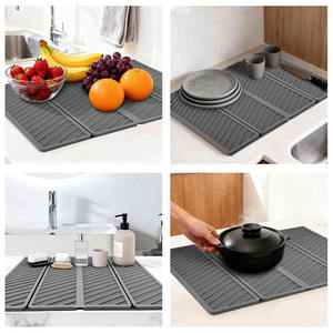 Hot Sell Eco-Friendly Classic Design Square Kitchen Tableware Silicone Diatom <b>Board</b> <b>Drain</b> <b>Mat</b> Collapsible Foldable Non-Slip - Product Image 6