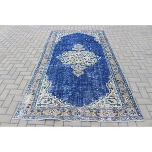 Grand tapis turc de 4,7 x 8,6 pieds, tapis vintage bleu camouflage - Product Image 1