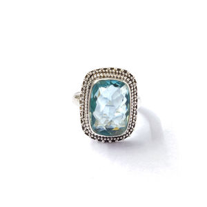 Blue <b>Quartz</b> <b>Ring</b> for Children 6.2 Grams Gold Plated Fashionable and Trendy Geometric Design with Bezel Setting Gift Jewelry - Product Image 1