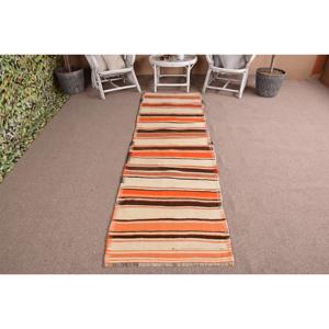 Turkish Vintage <b>Rug</b>, <b>Runner</b> 2.6x9 ft (80x274 cm) <b>Rug</b>, Orange Floral Wool <b>Rug</b> - Product Image 1