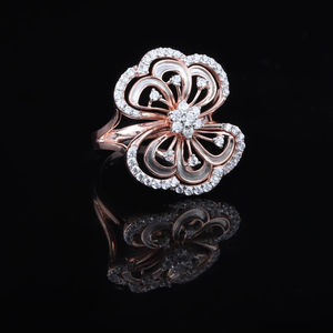 แหวนแต่งงานเกล็ดหิมะประดับเพชรทรงกลมสีทอง18K สำหรับผู้หญิงได้รับการรับรองจากร้าน IGI - Product Image 5