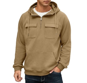 Sweat-shirt à capuche en polaire marron pour homme avec fermeture éclair et poches, coupe classique, toutes saisons, streetwear - Product Image 4