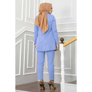 Baby Blue Handkerchief Collar Detail Hijab Set with <b>Button</b> Decoration - Product Image 4
