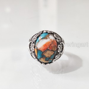 Nouveauté bague pour homme huître naturelle cuivre turquoise pierre précieuse bague de naissance pouf bijoux vintage bague en argent sterling 925 - Product Image 4