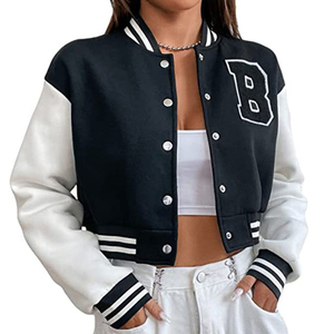 Custom Low MOQ <b>Ladies</b> Fashionable Crop Leather Varsity Jackets Leather <b>Tops</b> Lightweight Short Jacket Coat - Product Image 1