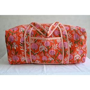 Indian Hand Block Print Boho Quilted Cotton Duffle <b>Bag</b> Floral Travel <b>Weekender</b> Lightweight Luxury Shoulder <b>Bag</b> <b>for</b> <b>Women</b> - Product Image 6