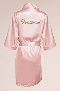 Bata de satén para dama de honor, cuello redondo, sin mangas, bordada, estilo clásico, color rosa, para bodas y fiestas de damas de honor - Product Image 3