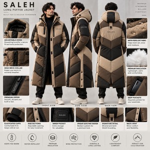 Low MOQ <b>Long</b> <b>Puffer</b> <b>Jacket</b> with Quilted Layers Warm Interior Adjustable <b>Hood</b> Canvas Fabric Winter Season Front Logo - Product Image 5