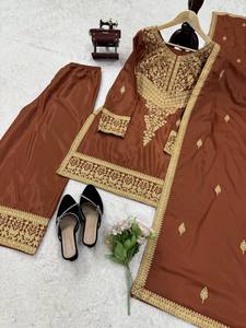 Crep Top et palazzo naturels purs avec ensemble Dupatta - Product Image 6