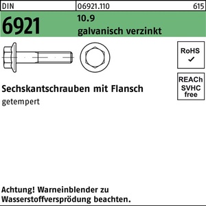 Hex <b>Bolt</b> DIN 6921 <b>Flange</b> M12x60 10.9 100 Pieces - Product Image 1
