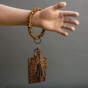 2025 New Fashion 100% Genuine Leather Bead Bracelet <b>Keyring</b> Credit <b>Card</b> <b>Holder</b> Wristlet Key Chain Animal Print Wallet For Unisex - Product Image 3