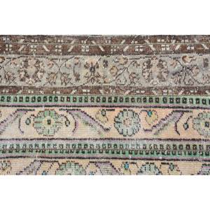 พรมปูพื้นสไตล์ตุรกีโบราณขนสัตว์3.4ft เบจและน้ำตาล2.6ชิ้นแบบดั้งเดิมการเย็บปะติดปะต่อกันทรงสี่เหลี่ยมผืนผ้าขนาดใหญ่ดีไซน์สำหรับห้องโถงห้องยางพาราด้านหลัง - Product Image 5