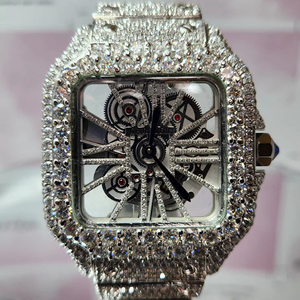 Fashion Skeleton Silver <b>Mens</b> Iced Out Moissanite Quartz Hip Hop Luxury Mechanical <b>Wrist</b> <b>Watch</b> for <b>Men</b> - Product Image 1