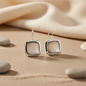 Pendientes de Plata de Ley 925 con Piedra Lunar Cuadrada para Mujer, Joyería de Moda, Regalo - Product Image 2