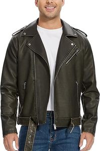 <b>Leather</b> Bomber Motorcycle <b>Jackets</b> for <b>Men</b> Faux Slim Fit Lapel Coat with Asymmetric Zip-Up & Belt Design - Product Image 6