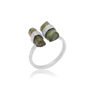 แหวนปรับหินคู่สีเขียวธรรมชาติทัวร์มาลีนแหวนเงิน925แข็งเงินหยาบทัวร์มาลีนแหวน - Product Image 1