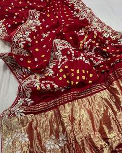 Traditional gaji silk <b>Saree</b> with Hand Work Pallu <b>for</b> <b>Women</b>-Gujarati Handicraft Wedding/Party Wear - Product Image 1