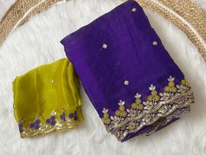 Vải fending voan với Fancy thủ công & Fancy chuỗi làm việc với Fancy C pallu Biên Giới & Fancy làm việc áo hoàn hảo - Product Image 5