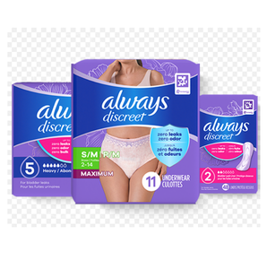 Serviettes d'incontinence Always Discreet en gros à prix réduit pour l'exportation mondiale – Protection contre les fuites urinaires - Product Image 1
